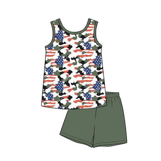 July 4th Camo print top matching shorts boy summer outfit preorder