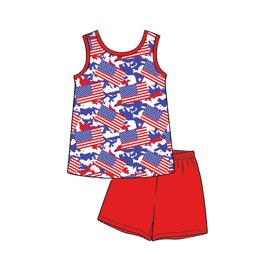 July 4th flag print top matching shorts boy summer outfit preorder