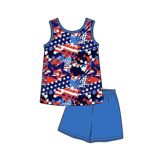 July 4th flag print top matching shorts boy summer outfit preorder