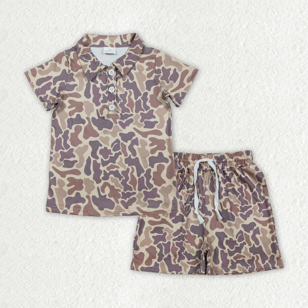 Khaki Camo pullover top matching shorts baby boy summer outfit