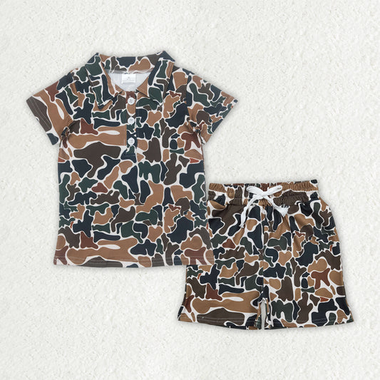Brown Camo pullover top matching shorts baby boy summer outfit