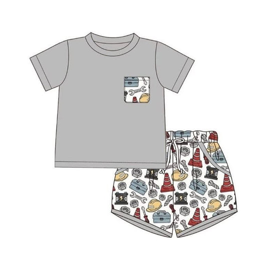 Tool print top matching shorts toddle baby boy outfit preorder