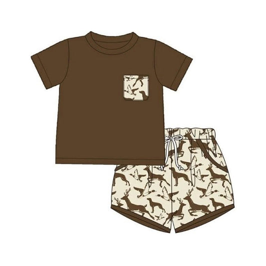 Dog duck pocket top matching shorts toddle baby boy outfit preorder