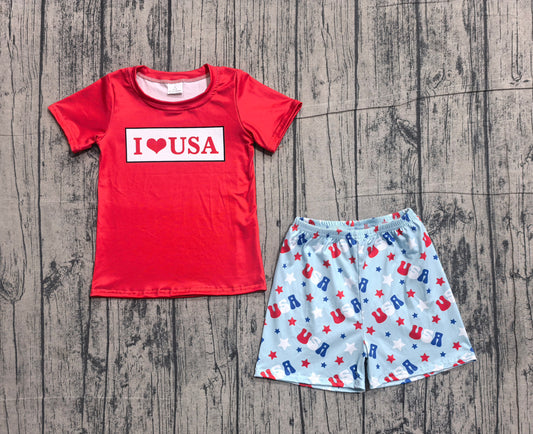 I love USA July 4th top matching shorts toddle baby boy outfit preorder