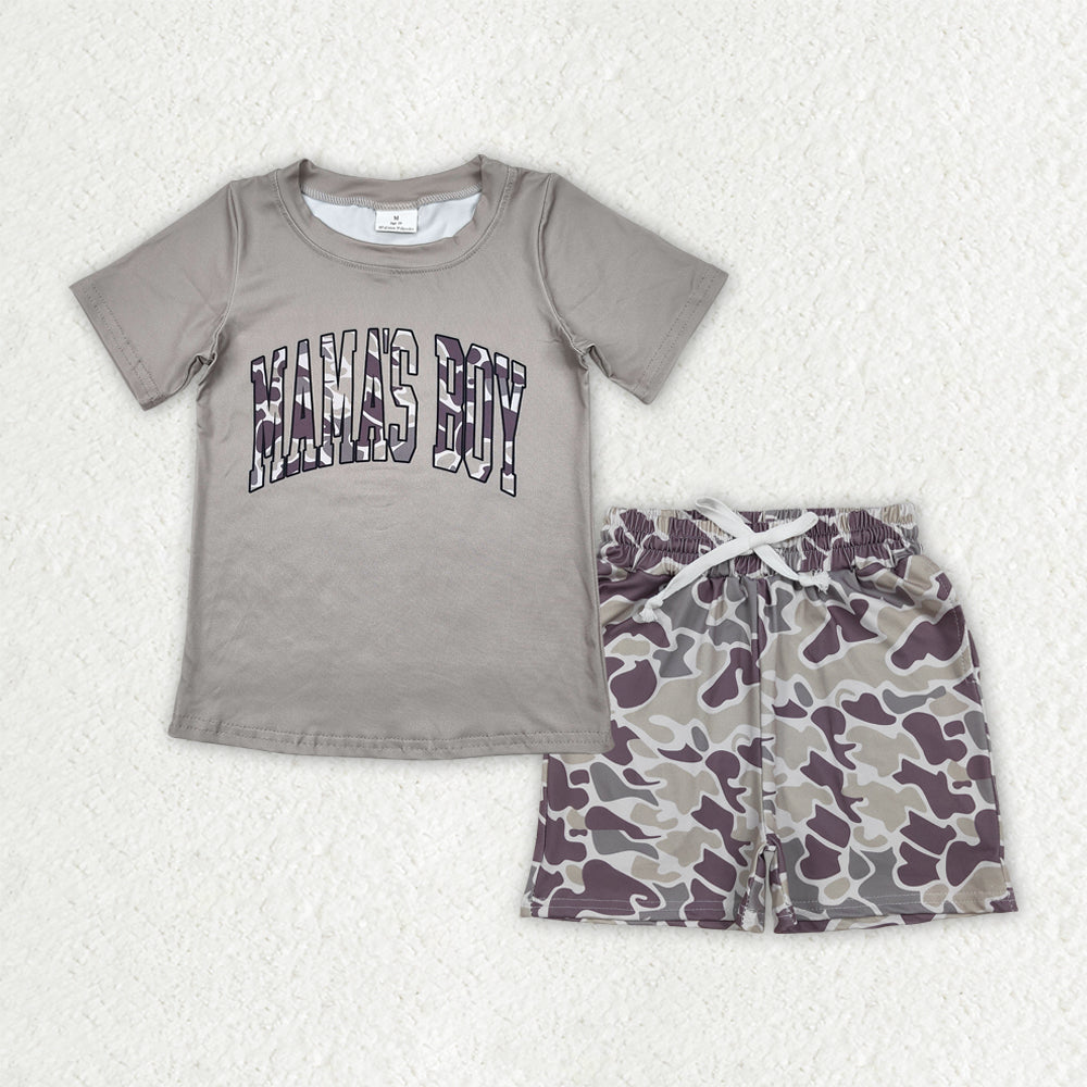 Mamas boy short sleeve top matching camo shorts boy outfit