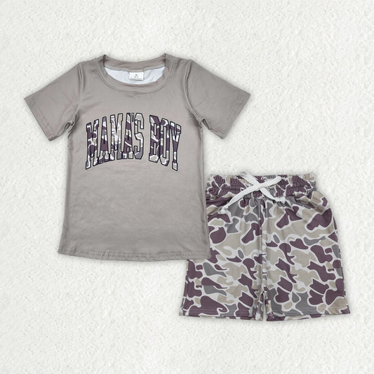 Mamas boy short sleeve top matching camo shorts boy outfit