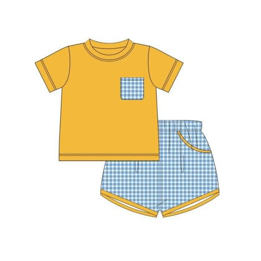 Yellow pocket top matching shorts toddle baby boy outfit preorder