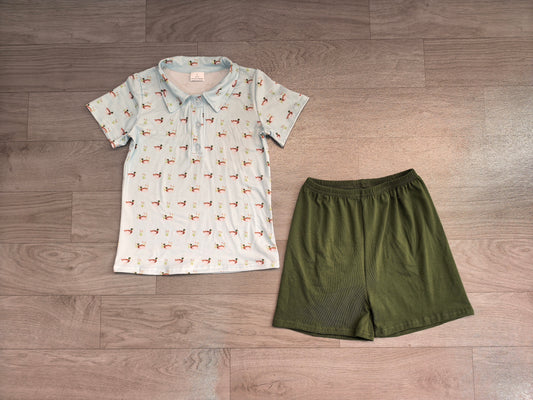 Mallard duck design top matching green shorts boy summer outfit preorder