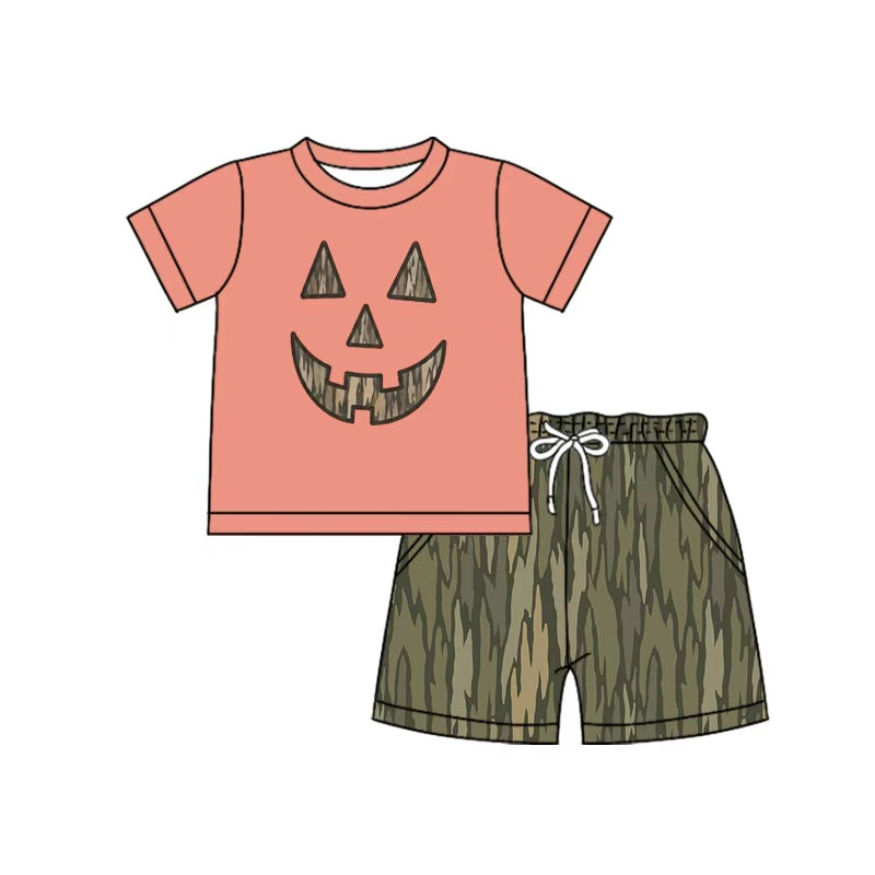 Halloween camo pumpkin top matching shorts boy summer outfit preorder