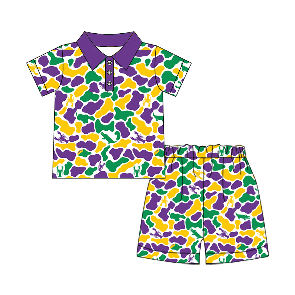 Camo print boy Mardi Gras pullover shorts outfit preorder