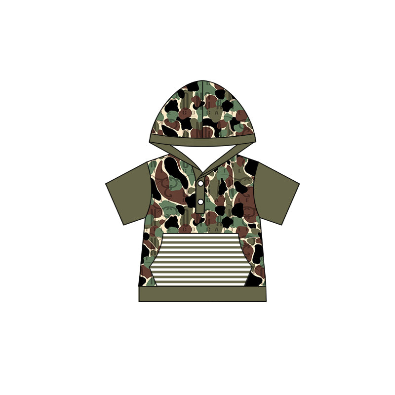 green camo short sleeve hoodie top preorder