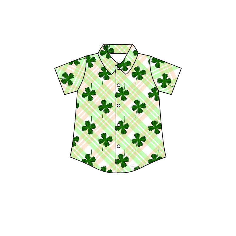 Saint Patrick's Day baby boy lucky clover button down shirts preorder