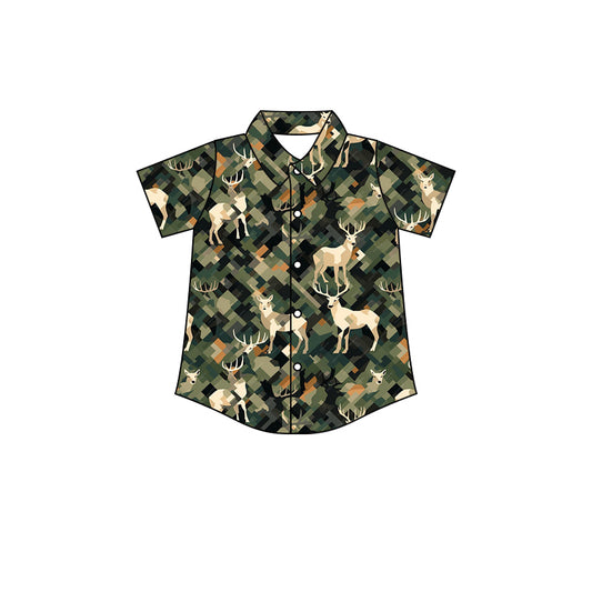 baby boy short sleeve camo reindeer button down shirts preorder