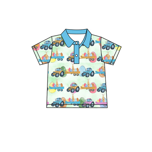 baby boy short sleeve easter tractor egg polo shirt preorder