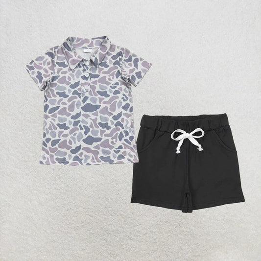 Camouflage Short Sleeve Suit Top and shorts BT0597+SS0137