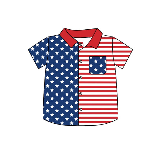 toddle baby boy short sleeve july 4th star button shirt preorder