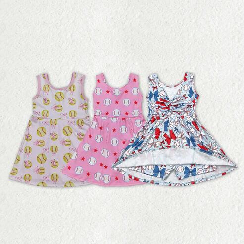 Baby girls softball design active wear athletic summer yoga skirt dress