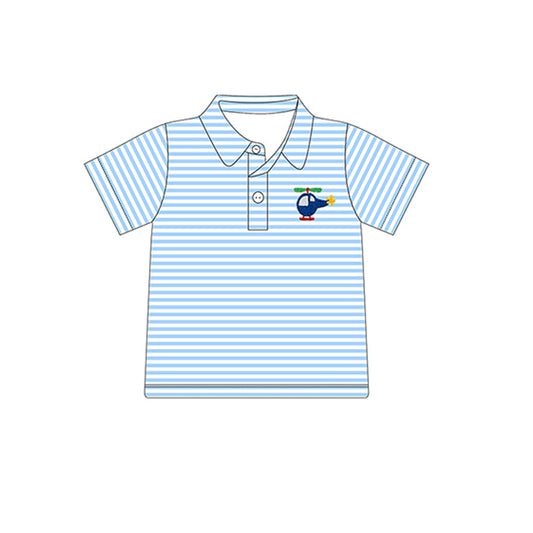 blue stripes short sleeve plane print polo shirt preorder