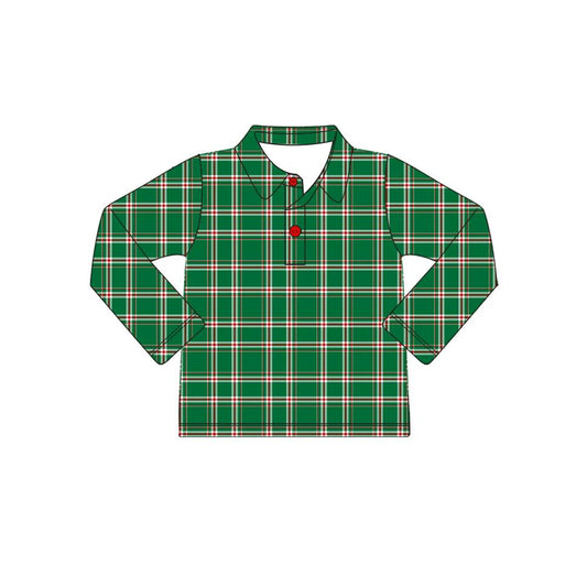 infant baby boy long sleeve christmas green plaid button shirt preorder