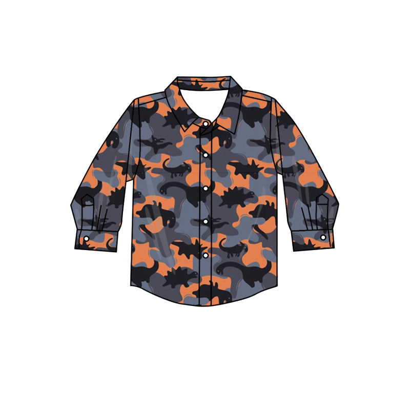 toddle baby boy long sleeve dinosaur camo button down shirt preorder