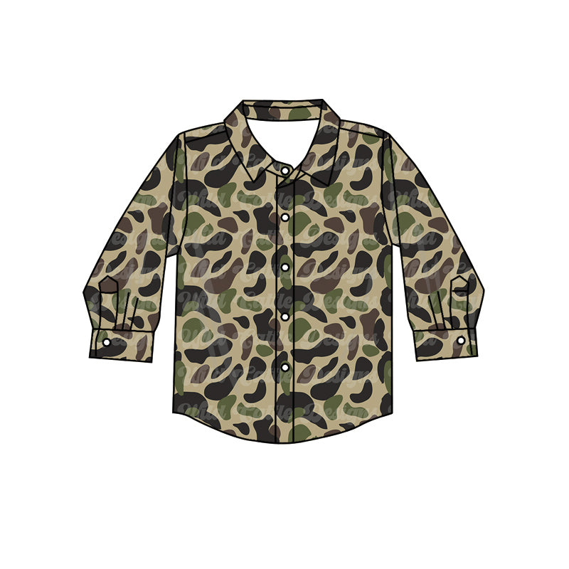 baby boy green camo long sleeve button dowm t-shirt preorder