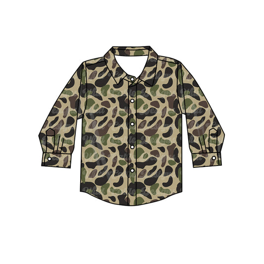 baby boy green camo long sleeve button dowm t-shirt preorder