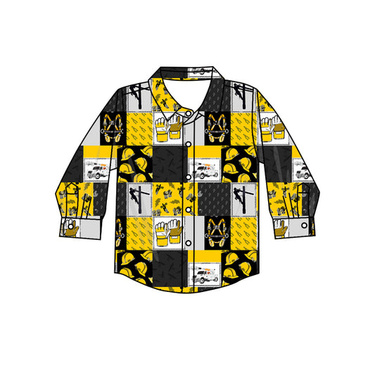 Infant baby boy lineman button down t-shirt preorder