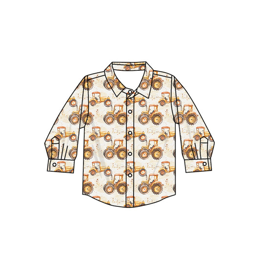 baby boy farm tractor long sleeve button dowm t-shirt preorder