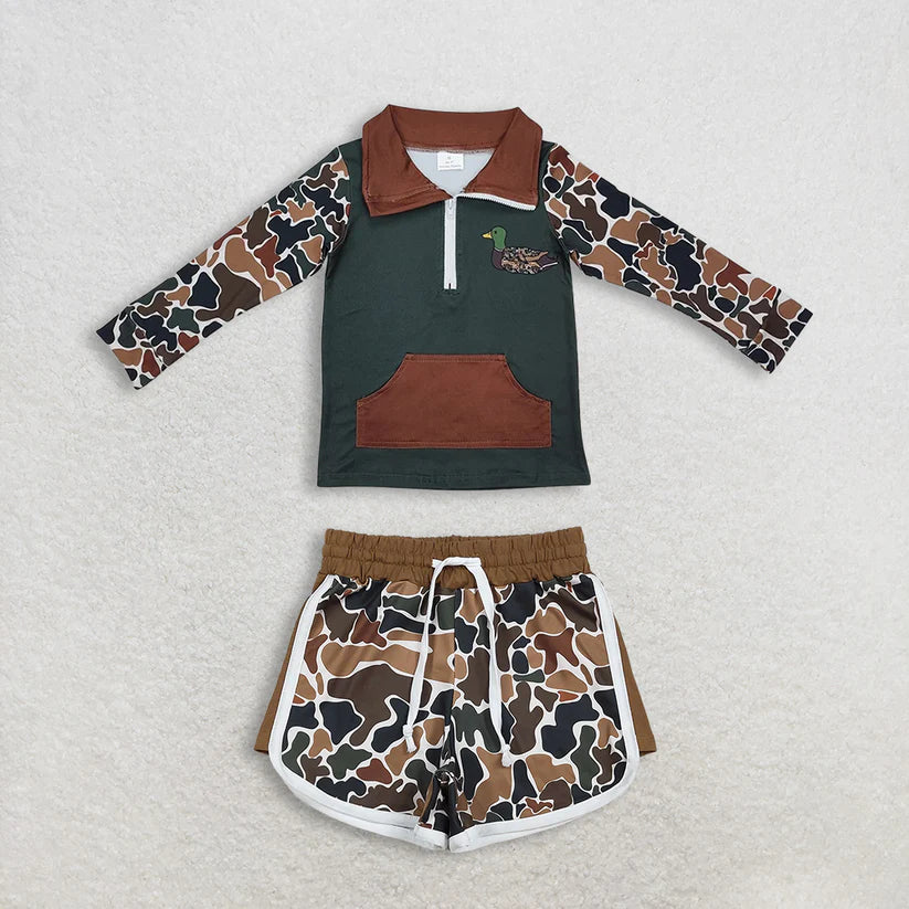 Mallard duck long sleeve top matching shorts boy summer outfit