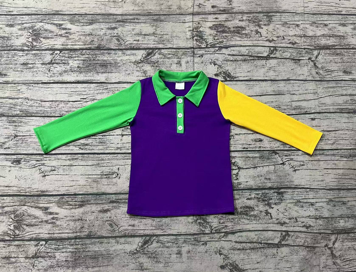 Mardi Gras baby boy long sleeve green yellow purple t-shirt top preorder