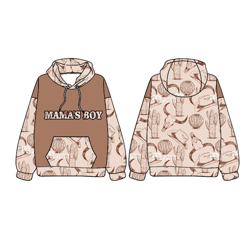 Mamas Boy Western Cactus Cow Long Sleeve Hoodie Pullover Preorder