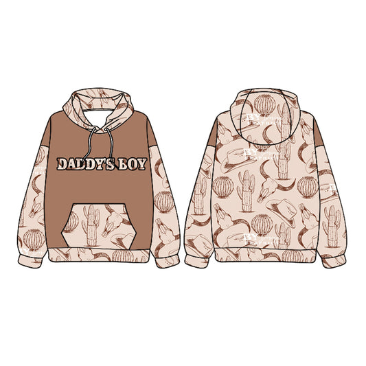 Daddys Boy Western Cactus Cow Long Sleeve Hoodie Pullover Preorder