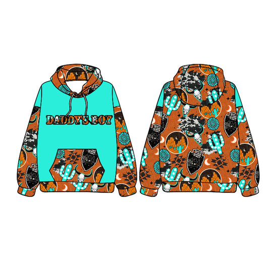 Daddys Boy Western Turquoise Long Sleeve Hoodie Pullover Preorder