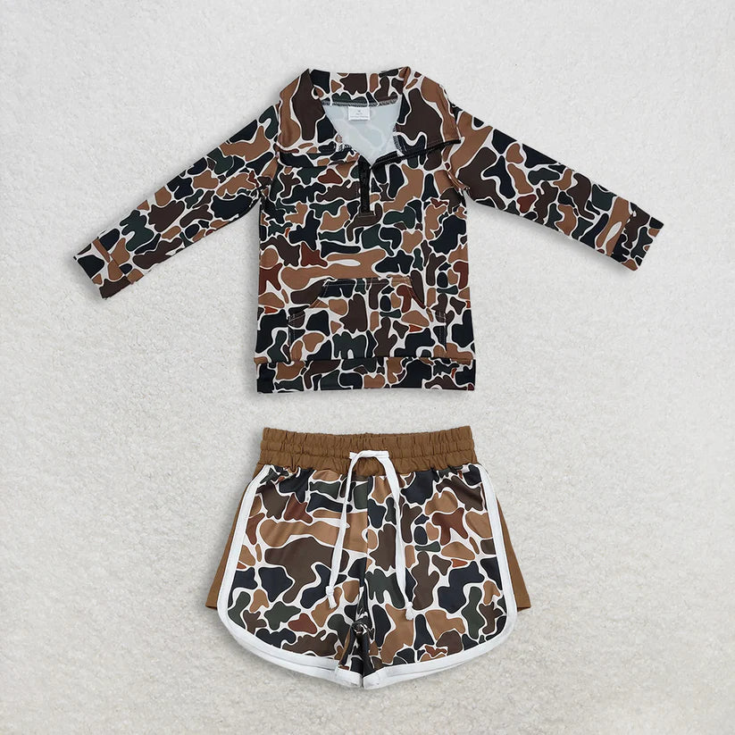 Camo long sleeve top matching shorts boy summer outfit