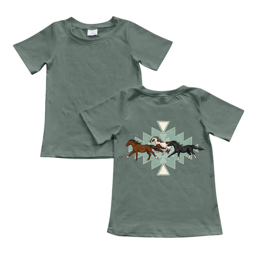 Western aztec horse print boys short sleeve t-shirt top preorder