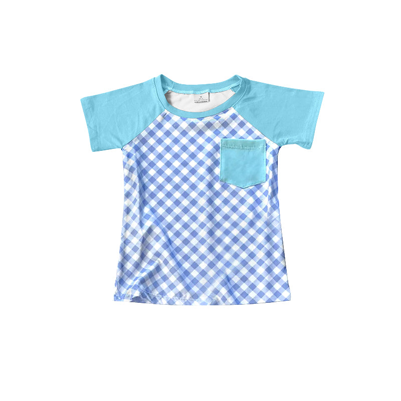 Blue plaid baby boy short sleeve t-shirt top preorder