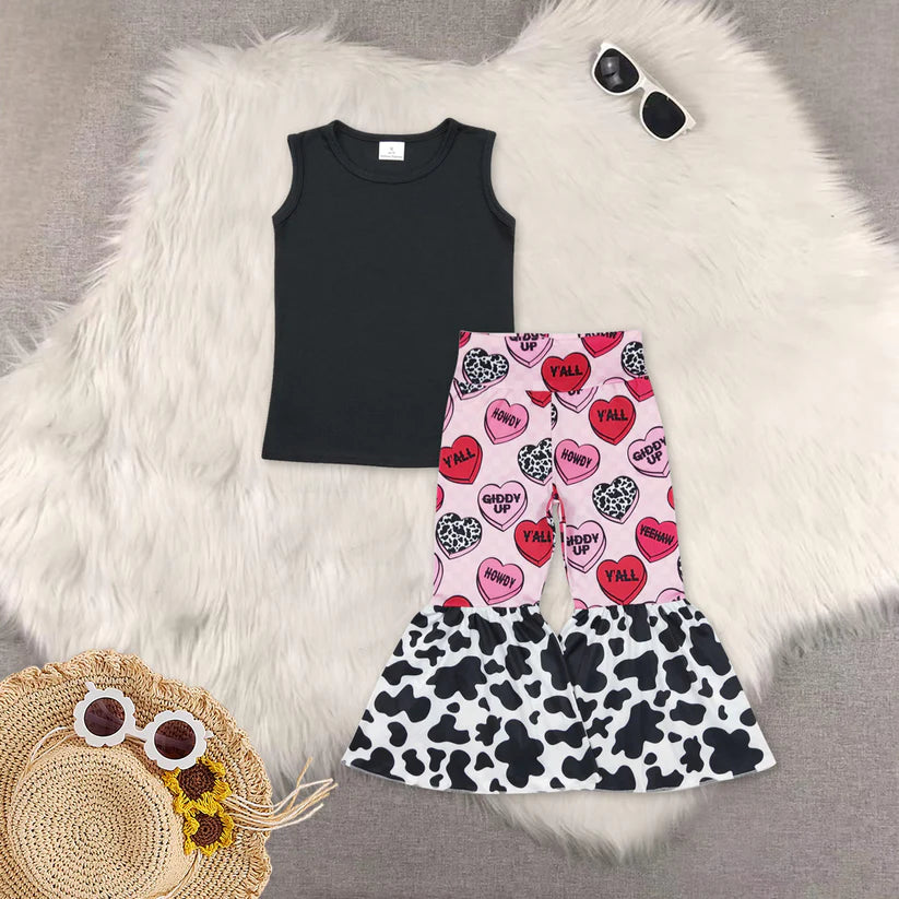 Valentines day top matching pants girls holiday outfit