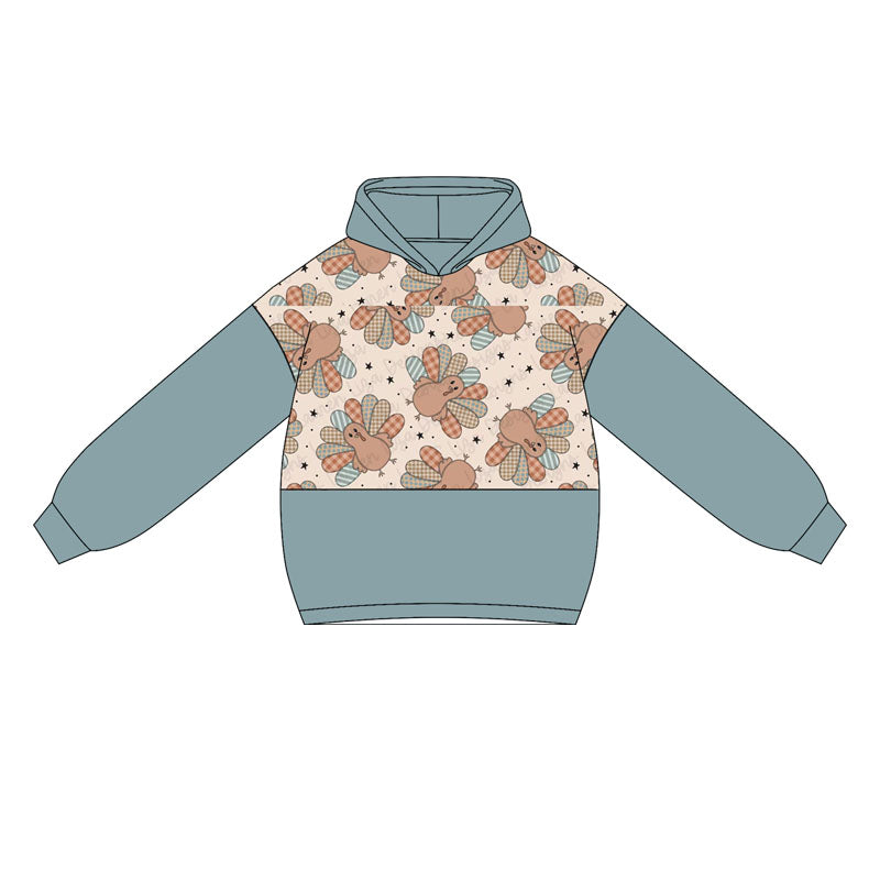 Baby boy Long Sleeve Thanksgiving Turkey Blue Hoodie Pullover Preorder