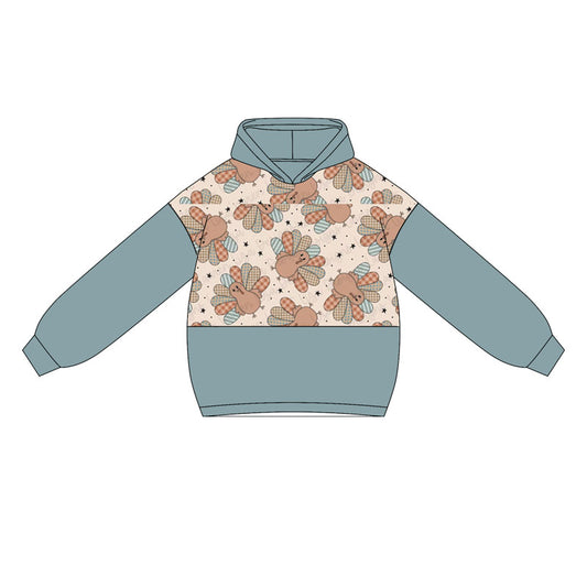 Baby boy Long Sleeve Thanksgiving Turkey Blue Hoodie Pullover Preorder