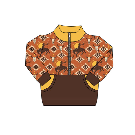 Baby boy western cow aztec long sleeve pullover preorder