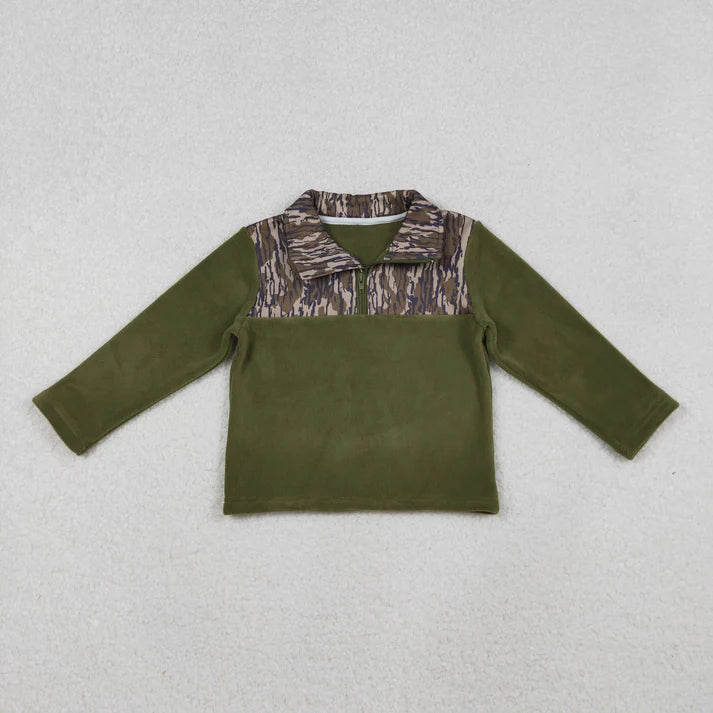 Baby boy brown camo long sleeve zip pullover top