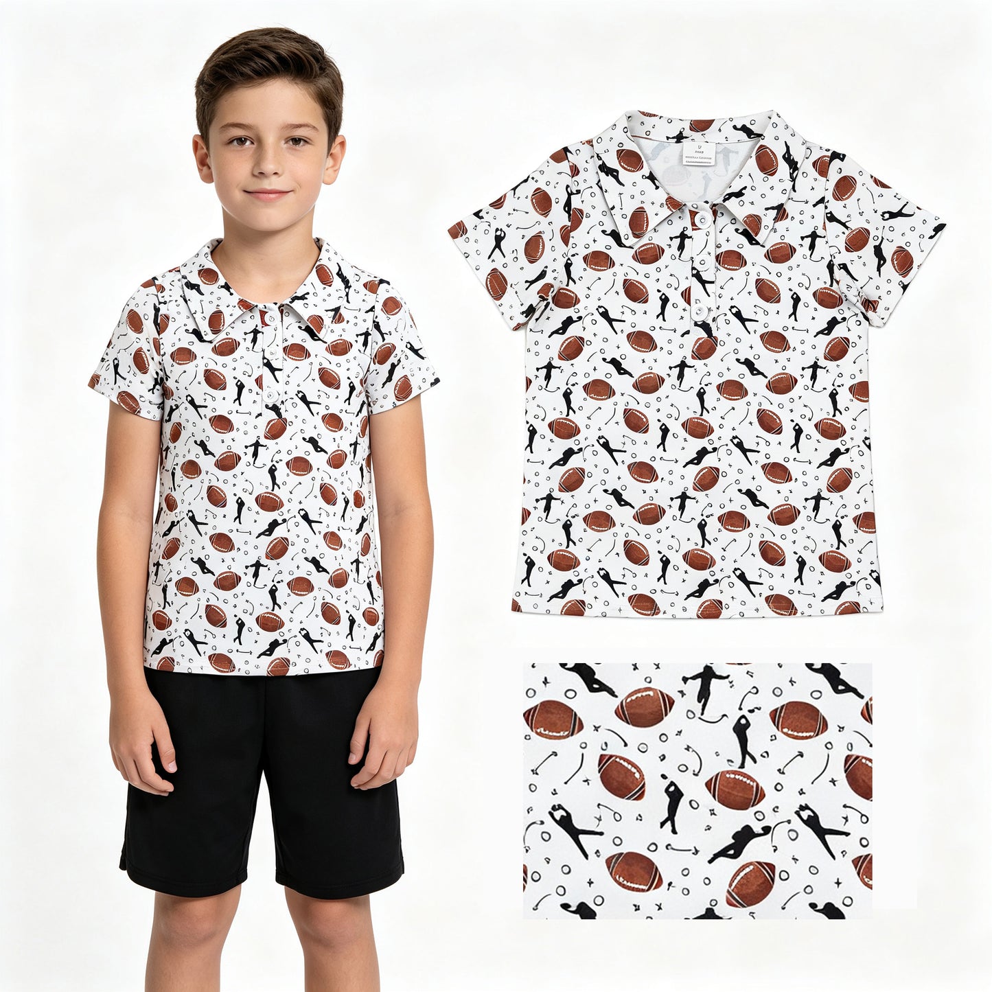 Boy kids short sleeve football polo shirt