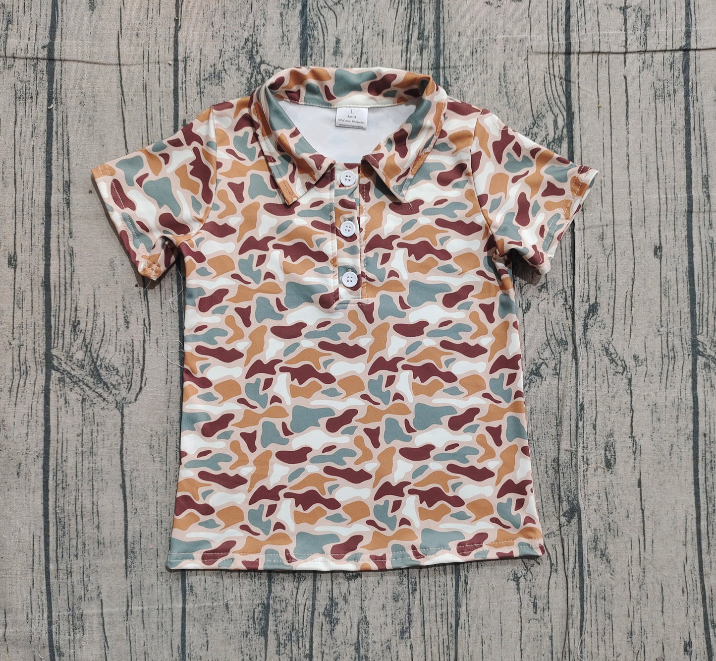 Green brown camo design girls short sleeve polo shirt preorder
