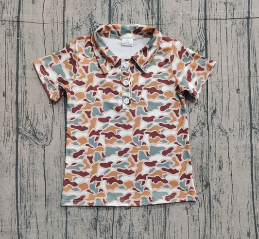 Green brown camo design girls short sleeve polo shirt preorder