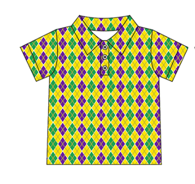 Mardi Gras design boy short sleeve polo shirt  preorder