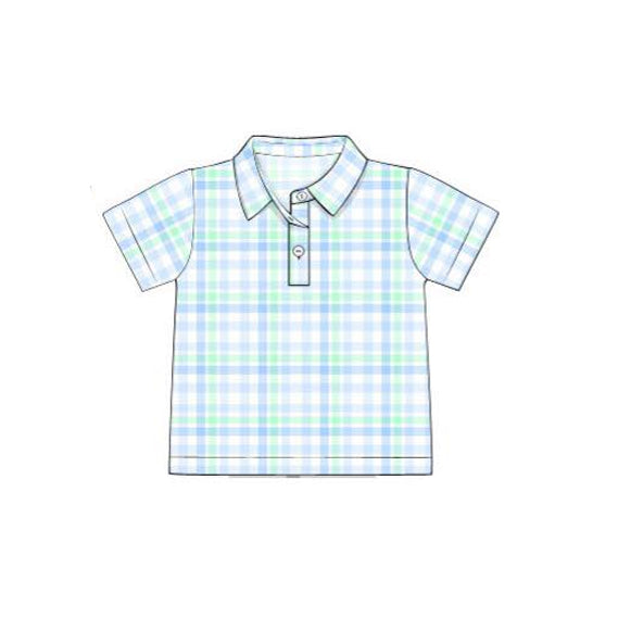Blue plaid design boy short sleeve polo shirt  preorder