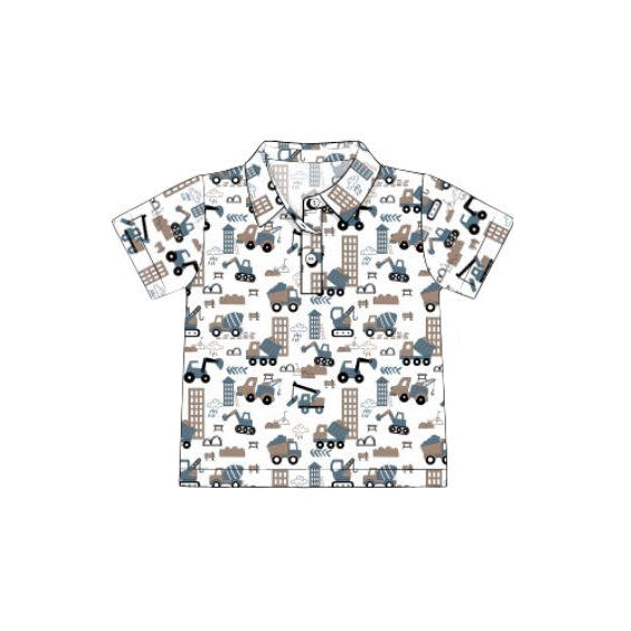 Construction design boy short sleeve polo shirt  preorder
