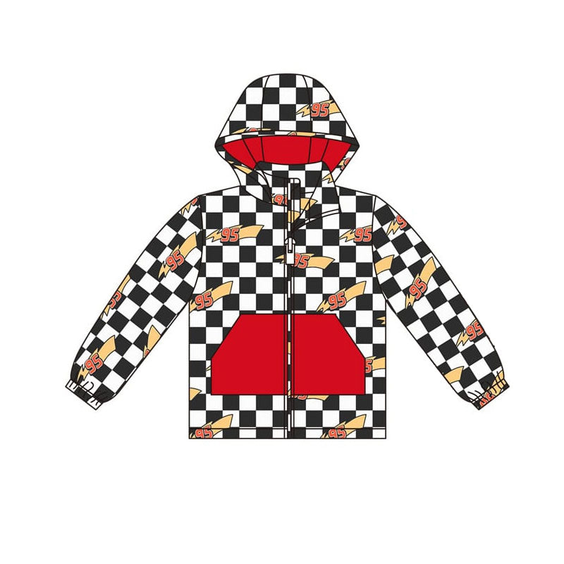 Black checkered boys long sleeve hoodie top preorder