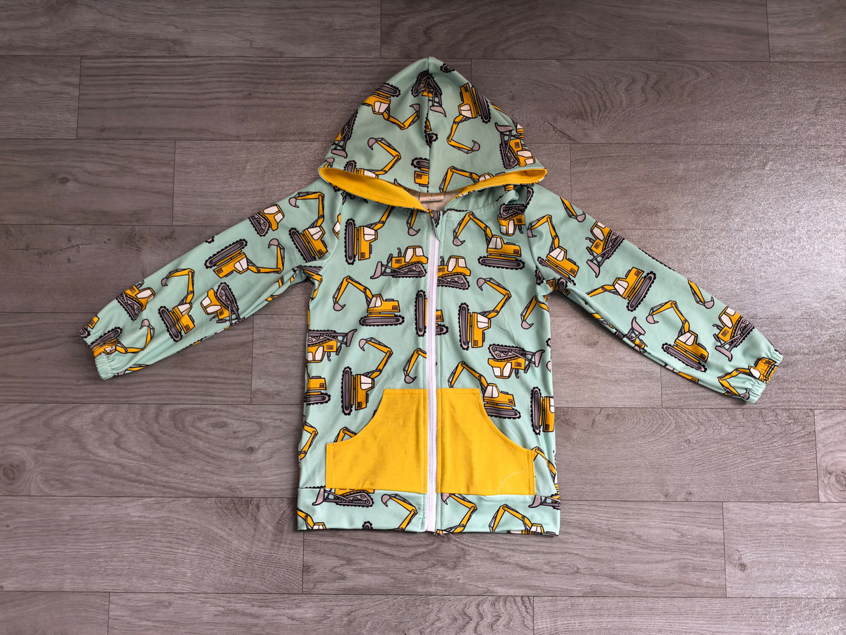Excavator print boys long sleeve hoodie top preorder
