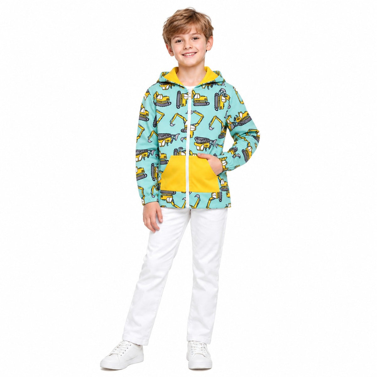 Excavator print boys long sleeve hoodie top